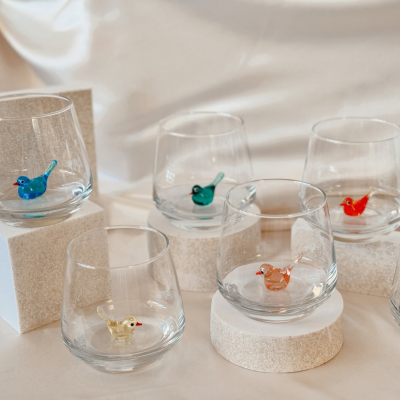 Bird Murano Wine Glass Bird Figurine Cup Colorful Birds Drinking Glass Animal Wine Glass