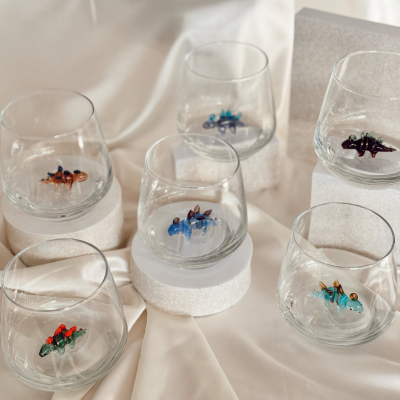 Dinosaur Murano Glass Cup Stemless Wine Glass, Unique Decor