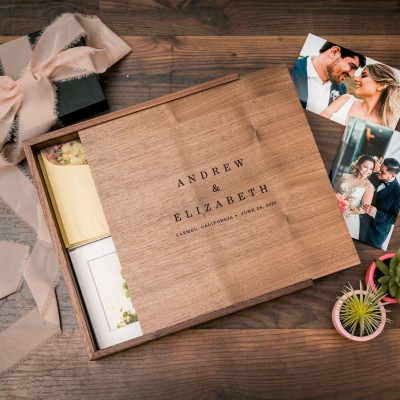 Custom Engraved Wood Storage for Photos Card Personalized Keepsake Trunk Gift of Couples