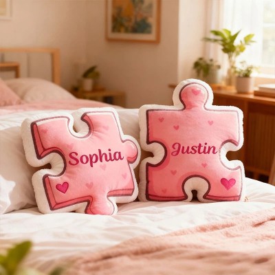 Personalized Couple Heart Puzzle Piece Pillow Custom Couple Name Cushion Valentine's Day Pillow