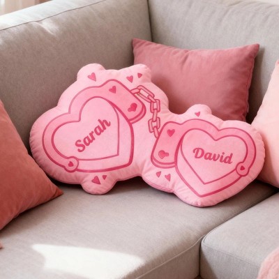 Personalized Couple Pink Heart Handcuff with Names Couple Home Pillow Romantic Valentine's Day Gift