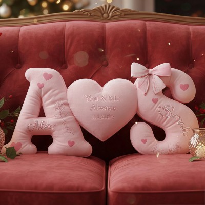 Personalized Couple Letter Pillows Custom Heart Name Cushion Valentine's Day Gift