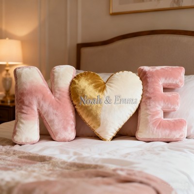 Personalized Couple's Initial Heart Shaped Pillow Sets for Valentine's Day Gift