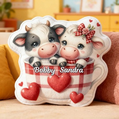 Personalized Pet Lover Couple Dairy Cow Letter Pillow with Custom Name Graphic 3D Print