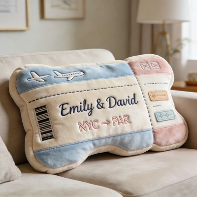Personalized Couple's Love Themed Airplane Ticket Throw Pillow