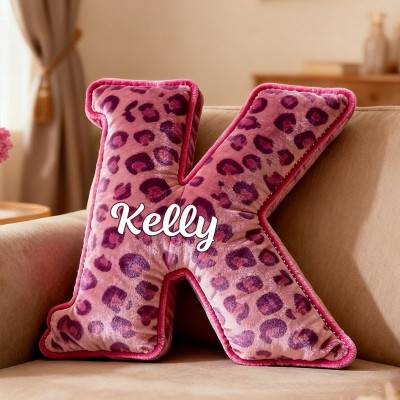 Personalized Pink Leopard Print Initial Pillow Valentine's Day Gift for Wife Girlfriend