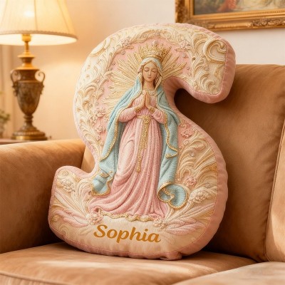 Personalized Golden Grace Virgin Mary Letter Pillow with Custom Name