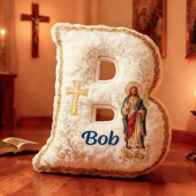 Personalized Jesus Cross Letter Pillow with Custom Name 3D Print Pillow Religious Faith Gift for Christians Jesus Lover Gift