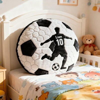 Personalized Soccer Pillow with Custom Name and Player Silhouette for Kids and Fans