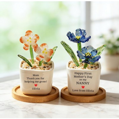 Hand Blown Glass Potted Plants Mothers Day Gifts for Mom or Grandmother Birth Flower Pot