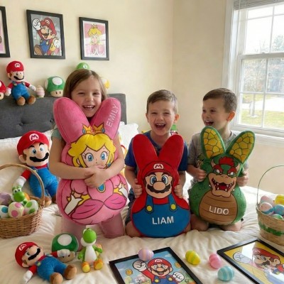 Custom 2026 Pillow Personalized Easter Bunny Family Plush Pillow Easter Basket Gift Kids Pillow Gift for Boy or Girl