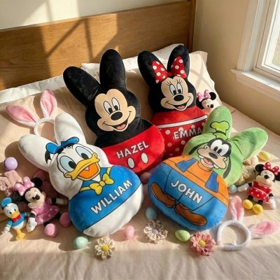 Custom Name Pillow Personalized Easter Bunny Family Plush Pillow Easter Basket Gift Kids Cartoon Pillow Gift for Boy or Girl