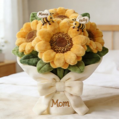 Custom Mother's Day Sunflower Mommy Bouquet Pillow Customizable with Children's Names