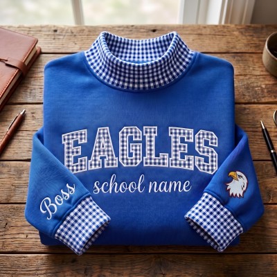 Custom Gingham Crewneck Team Spirit Sweatshirt for Game Day Gift