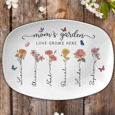 Custom Mom's Garden Plate With Kids Names Unique Gift For Mom Grandma Christmas