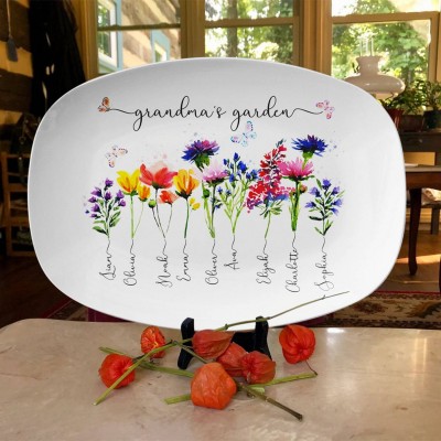Custom Grandma's Garden Plate With Grandchildren Names Unique Gift For Mom Grandma Christmas