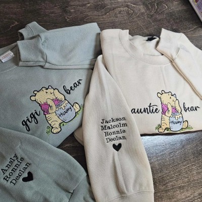 Custom Embroidered Mama Bear Sweatshirt with EST Date and Kids Name on Sleeve For Mother's Day Gift
