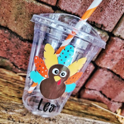 Personalized Thanksgiving Turkey Spill Proof Cup and Straw