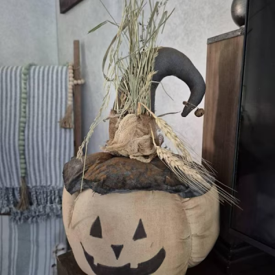 Primitive Fall Farmhouse Halloween White Pumpkin