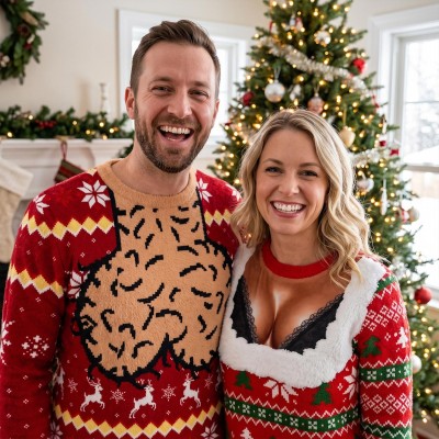 Funny Hairy Chest Santa Sweater for Men Ugly Christmas Party Pullover