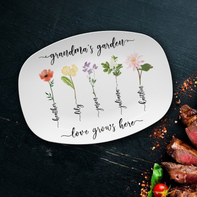 Custom Grandma's Garden Plate With Grandchildren Names Unique Gift For Mom Grandma Christmas