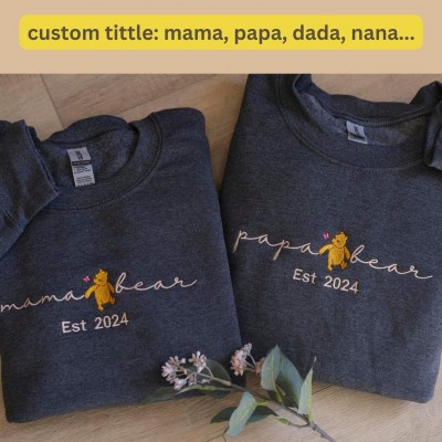 Custom Embroidered Mama Bear Sweatshirt with EST Date and Kids Name on Sleeve For Mother's Day Gift