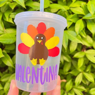 Personalized Thanksgiving Turkey Cup with Name Custom Fall Party Favor Family Gathering Cup