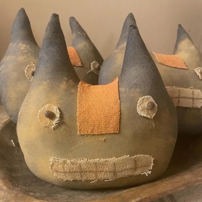 Primitive Fall Halloween Pumpkin Black Cat Of 3