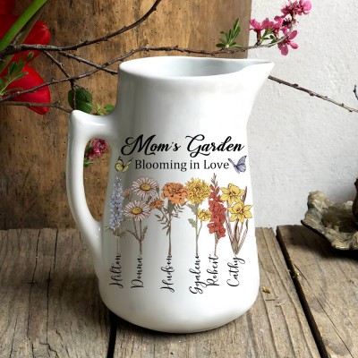 Personalized Mom's Garden Birth Flower Vase With Kids Name For Mom Grandma Gift