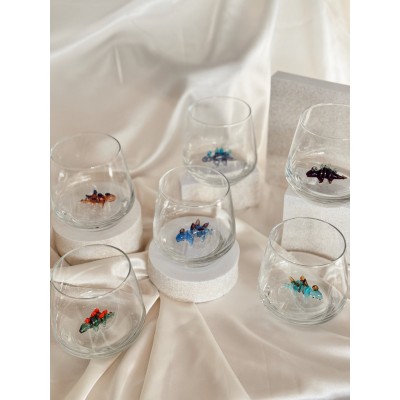 Dinosaur Murano Glass Cup Stemless Wine Glass, Unique Decor