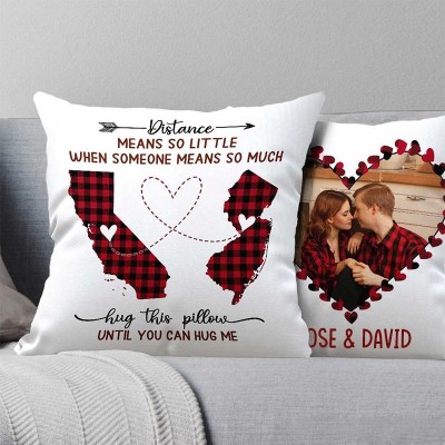 Personalized Long Distance Gift Pillow for Girlfriend Boyfriend Custom State and Photo Pillow Valentines Day Long Distance Gift Two Pillow