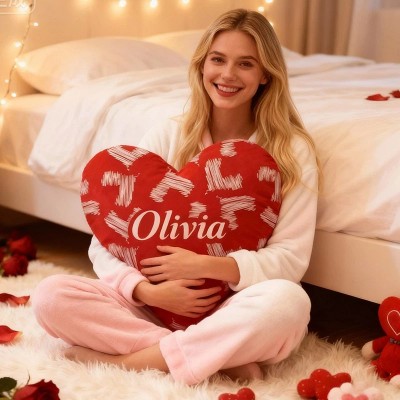 Personalized Girl friend Red Heart Shaped Pillow Custom Couple Name Valentines Day