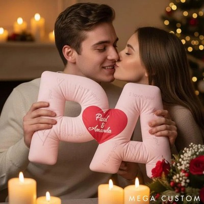 Personalized Couple Custom Initial Heart Throw Pillow Custom Names Couple Home Pillow Romantic