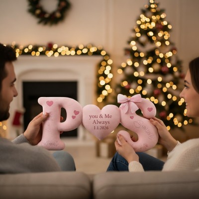 Personalized Couple Letter Pillows Custom Heart Name Cushion Valentine's Day Gift