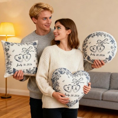 Personalized Couple Bow Locked Initial and Date Pillow Custom Wife Husband Pillow