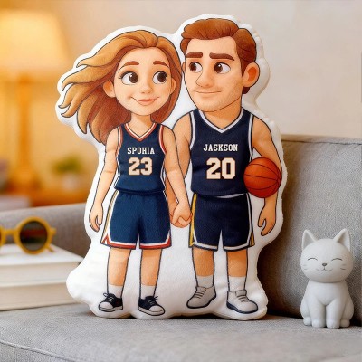 Personalized Basketball Pillow with Custom Couple Portrait Design Slam Dunk Your Valentine’s Day Love