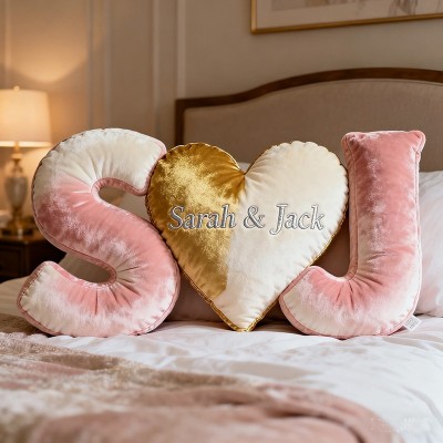 Personalized Couple's Initial Heart Shaped Pillow Sets for Valentine's Day Gift