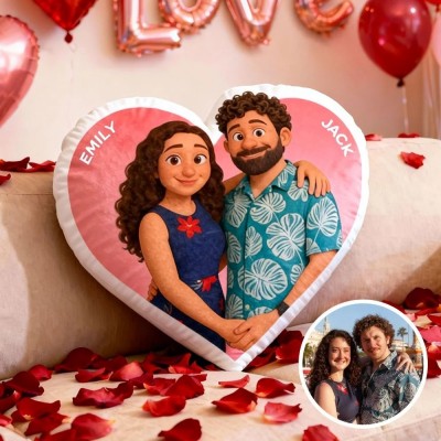 Personalized Couple Photo Pillow Red Heart Shaped Pillow for Valentine’s Day Gifts