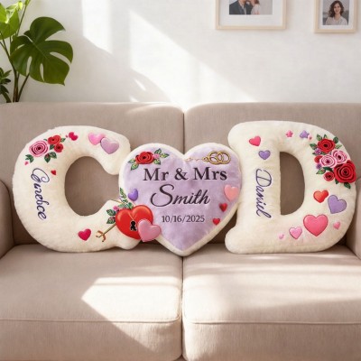 Personalized Couple's Letter Floral Pattern Printing Pillow Sets for Valentine's Day Gifts