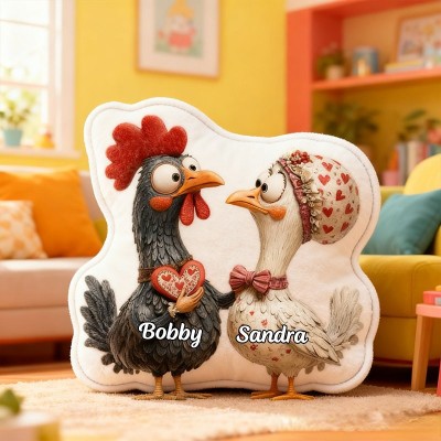 Personalized Pet Lover Couple Chicken Letter Pillow with Custom Name Graphic 3D Print