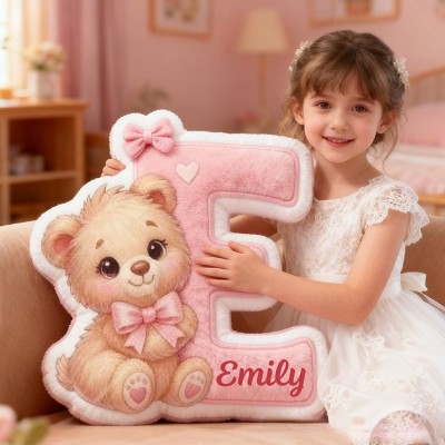 Personalized Girlfriend Graphic 3D Print Heart Bear 26 Letter Pillow Custom Wife Valentine's Day Gift