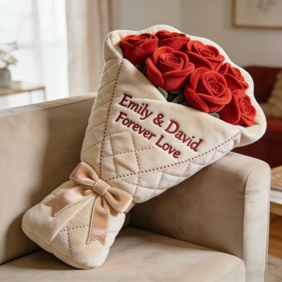 Personalized Valentine's Day Rose Bouquet Themed Throw Pillow