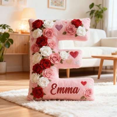 Personalized Girl friend Rose Pink 3D Printed Pillow Custom Name Cushion Valentine's Gift