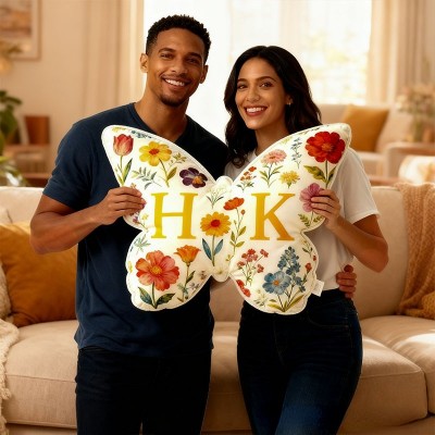 Personalized Couple Butterfly Floral Pillow Valentine's Day Pillow for Husband Wife Christmas Gift for Boyfriend Girlfriend