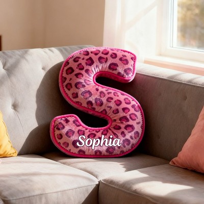 Personalized Pink Leopard Print Initial Pillow Valentine's Day Gift for Wife Girlfriend