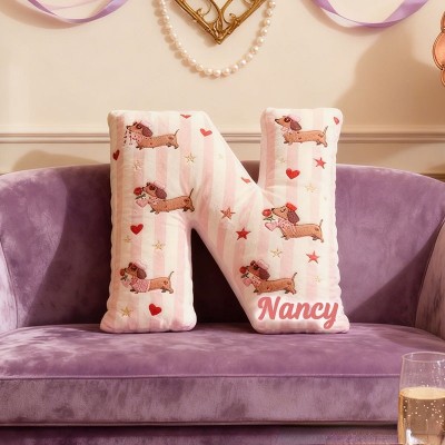Personalized Dog Lover Dachshund Couple Gift Letter Pillow with Custom Name Graphic 3D Print