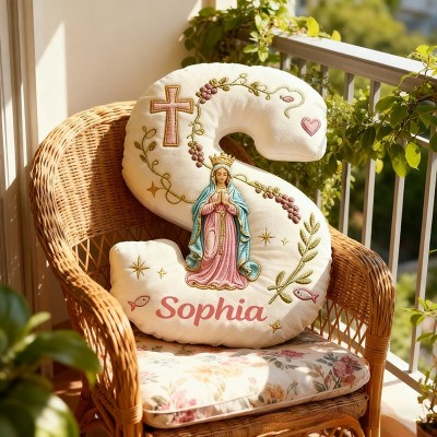 Personalized Cross Virgin Mary Letter Pillow with Custom Name 3D Print Pillow Religious Faith Gift Catholic Gift