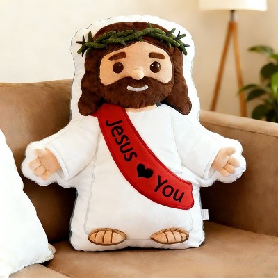 Personalized Cute Jesus Pillow with Sash Jesus Love You Custom Name Religious Gift Prayer Corner