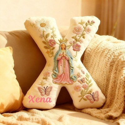 Personalized Virgin Mary Letter Pillow with Custom Name Home Decor Flower Butterfly Vine Graphic 3D Print Pillow