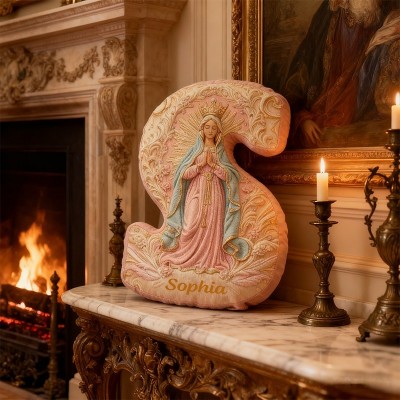 Personalized Golden Grace Virgin Mary Letter Pillow with Custom Name